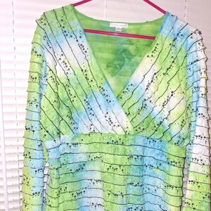 Colorful V-Neck Long Sleeve Dress